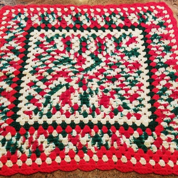 Vintage Handmade Crochet Christmas Table Topper + Pair of Stockings Lace-Up Boot - Picture 6 of 7